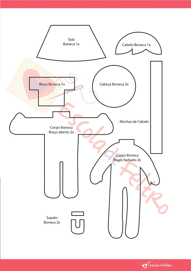 molde bonequinha de feltro