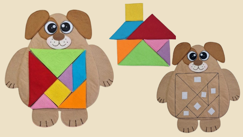 Artesanato em Feltro Pedagógico: Cachorrinho Tangram com Molde Grátis